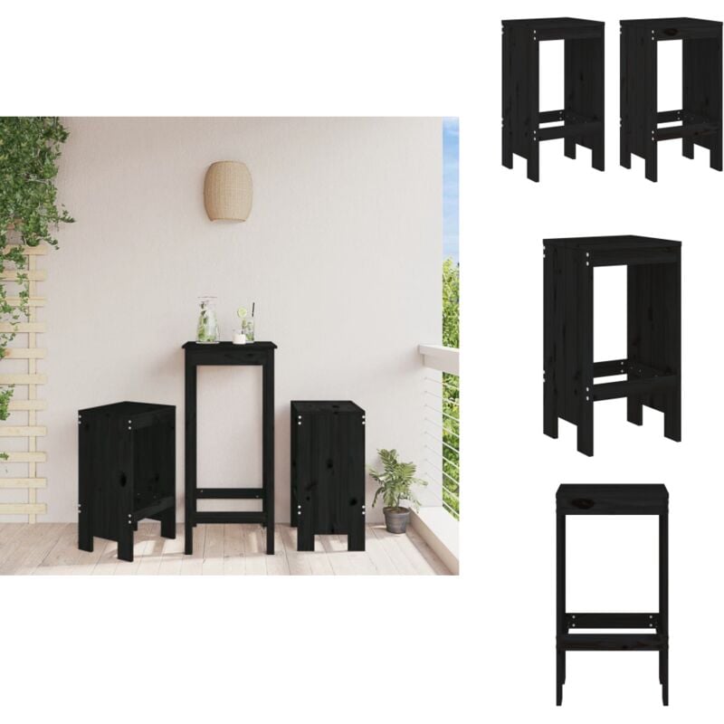 Vidaxl - Tabourets de bar lot de 2 noir 40x36x75 cm bois massif de pin - Tabourets De Bar - Chaises De Jardin - Mobilier De Jardin - Bois Massif