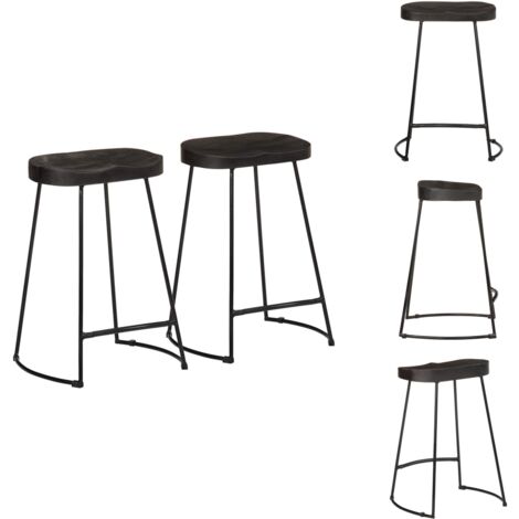 Tabourets de bar lot de 2 noir 45x40x62 cm bois manguier massif - Tabouret De Bar - Tabourets De Bar - Chaise - Chaise De Bar De Petit-déjeuner