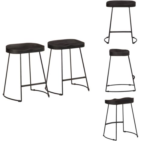 Tabourets de bar lot de 2 noir 46x38x52 cm bois manguier massif - Tabouret De Bar - Tabourets De Bar - Chaise - Chaise De Bar De Petit-déjeuner