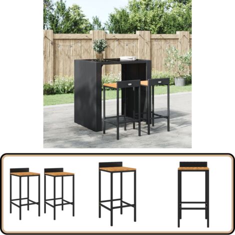 Tabourets de bar lot de 2 noir résine tressée et bois d'acacia - Tabouret De Bar - Tabouret De Comptoir - Chaise De Bar - Mobilier De Jardin - Meubles D'extérieur