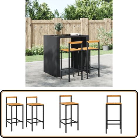 Tabourets de bar lot de 2 noir résine tressée et bois d'acacia - Tabouret De Bar - Tabouret De Comptoir - Mobilier De Jardin - Meubles D'extérieur - Résine Tressée