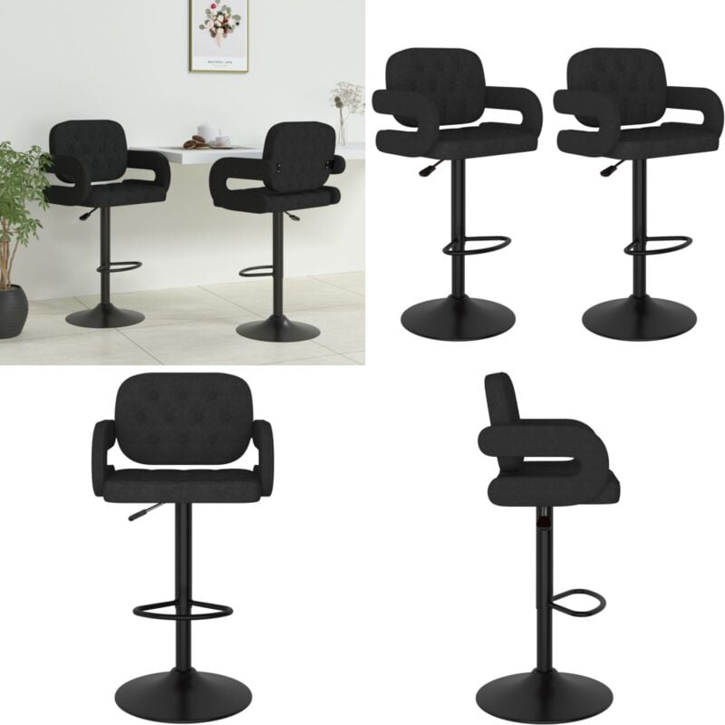 Tabourets de bar lot de 2 noir tissu - Tabouret De Bar - Chaise De Comptoir - Tabourets De Bar - Meubles De Cuisine - Décoration Intérieure - Home &