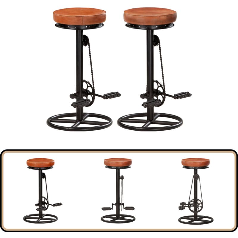 Vidaxl - Tabourets de bar lot de 2 noir/marron cuir véritable de chèvre - Tabouret De Bar - Tabourets De Cuisine - Tabouret Vintage - Chaise De Bar
