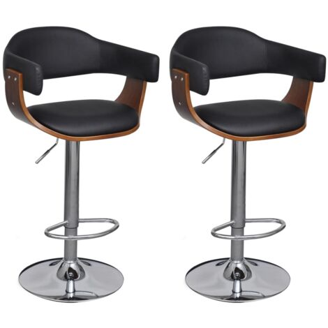 Vidaxl – Lot de 2 tabourets de bar en similicuir noir et marron – Hauteur réglable 89-109,5 cm – Cadre en bois courbé et fer chromé – Confort optimal