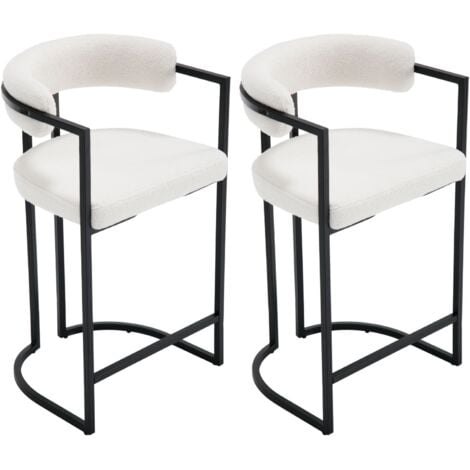 WAHSON OFFICE CHAIRS 2 Tabouret Bar avec Accoudoirs et Dossier Chaise de Bar Pied en Métal Chaise Haute Cuisine pour Bar, Fausse Fourrure, Blanc