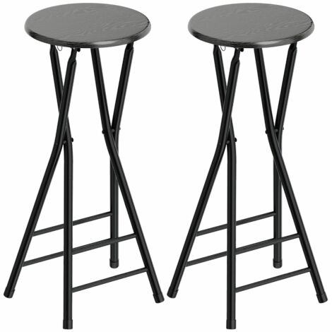 Tabourets de Bar Lot de 2, Tabouret Pliant avec Cadre en Acier, Chaise de Comptoir avec Double Repose-Pieds 34 x 30 x 70 cm Noir