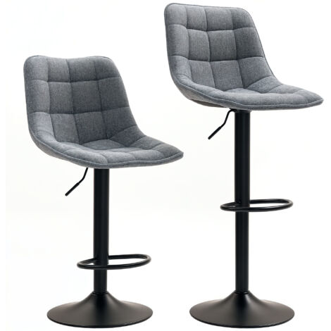 Tabourets de bar lot de 2, tabouret rembourré avec dossier, piètement en acier, aspect chenille, chaises de cuisine réglables en hauteur avec repose-pieds, tabouret de comptoir pivotant 360° pour cuis