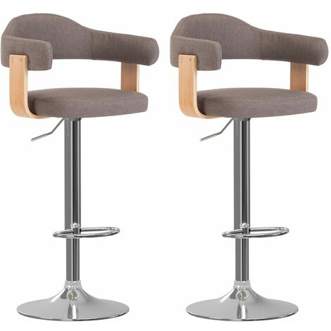 Vidaxl – Lot de 2 tabourets de bar taupe – Bois courbé et tissu – Hauteur réglable 62-84 cm – Pivotant 360° – Repose-pieds intégré