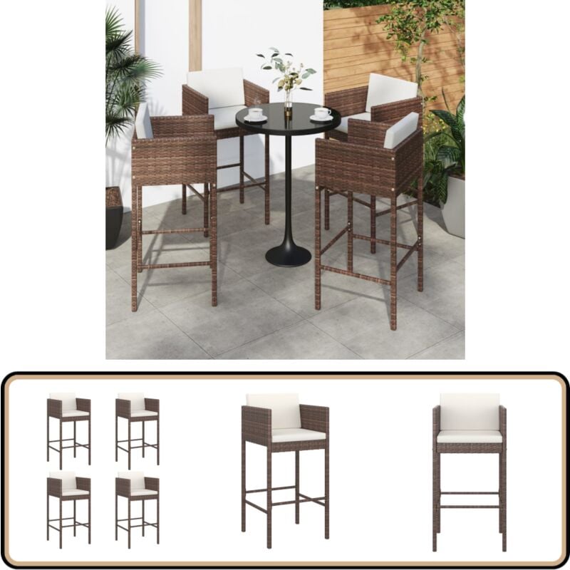 Tabourets de bar lot de 4 avec coussins marron résine tressée - Tabourets De Bar - Chaises De Bar - Mobilier De Jardin - Meubles De Jardin - Résine