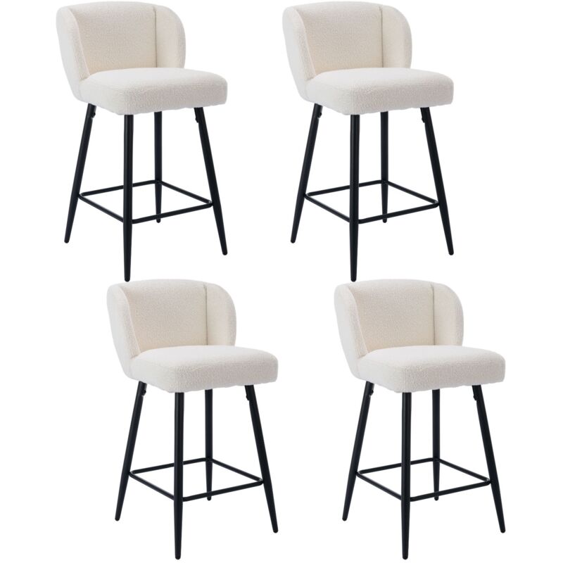 Wahson Office Chairs - Tabouret de Bar Lot de 4 Chaise de Bar Moderne Tabouret Bar Moumoute Pieds Métal Chaise Bar Coussin Épais, Fausse Fourrure,