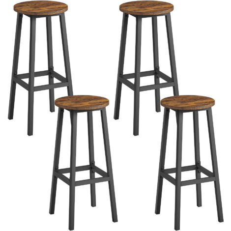 Tabourets de Bar, Lot de 4, Chaises, Siège Haut, Cadre Métallique, Montage Facile, Hauteur 74 cm, Repose-pieds, pour Cuisine, Salon, Salle à Manger, Marron