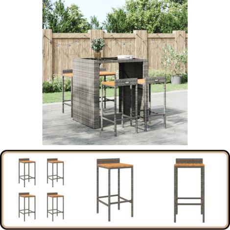 Tabourets de bar lot de 4 gris résine tressée et bois d'acacia - Tabouret De Bar - Tabouret De Comptoir - Chaise De Bar - Mobilier De Jardin - Meubles D'extérieur