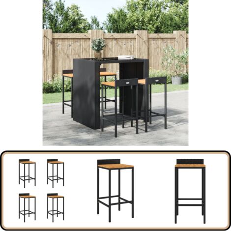Tabourets de bar lot de 4 noir résine tressée et bois d'acacia - Tabouret De Bar - Tabourets De Bar - Chaise De Bar - Fauteuil De Bar - Mobilier De Jardin