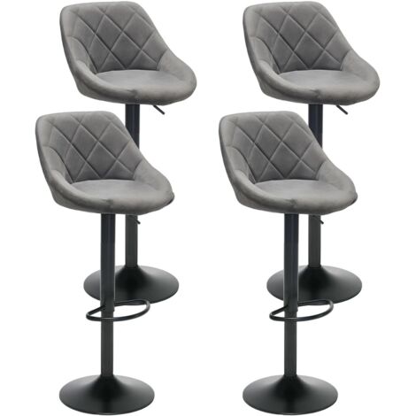 Tabourets de Bar Lot de 4 Pivotants 360° Velours Chaise de Bar Rotative Tabouret de Comptoir Hauteur Réglable Repose-Pieds Base Métallique pour Cuisine Salle à Manger Bar à Domicile Gris 4PC