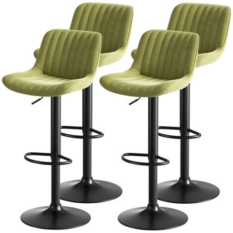 Tabourets de bar lot de 4 pivotants 360° velours vert réglable en hauteur 47x46x87-109cm salle à manger design moderne
