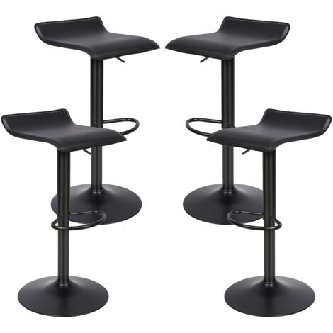 Tabourets de Bar Lot de 4 réglable en Hauteur Rotatif à 360 Dégrées en Cuir synthétique et Acier chromé pour Maison Cuisine Comptoir Bistro-Noir