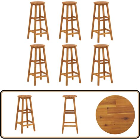 Tabourets de bar lot de 6 bois d'acacia solide - Chaise De Jardin - Chaise De Bar - Mobilier De Jardin - Acacia - Table Basse