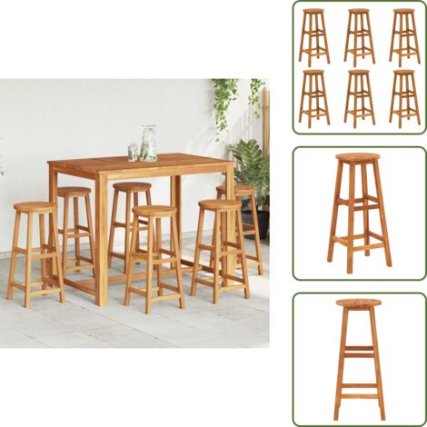 Tabourets de bar lot de 6 bois d'acacia solide - Chaise De Jardin - Chaise De Bar - Mobilier De Jardin - Acacia - Table Basse