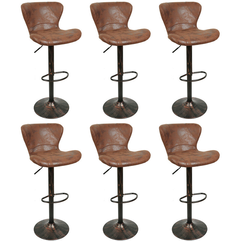 Skecten - Tabourets de Bar Lot de 6, Réglable Chaise Haute Cuisine avec Chromés Repose-Pieds, Tabouret Bar, Rétro