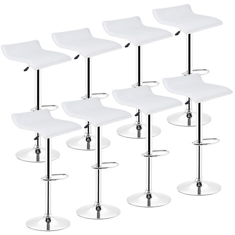 Tabourets de Bar Lot de 8 Pivotante avec Repose-Pieds, Chaise Haute Bar Moderne en Cuir Artificiel, Carré-Design, Hauteur Réglable - Tabourets Hauts Facile à Monter (Blanc)