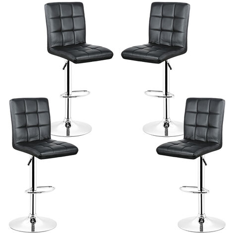 Tabourets de bar (noirs) lot de 6 ajustables en cuir PU avec dossier