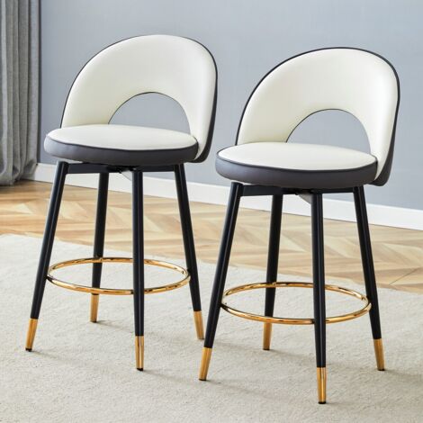 Tabourets de bar pivotants 360° gris foncé et blanc lot de 2, assise polyuréthane rembourrée, pour cuisine salle à manger terrasse 44x44x91,5cm
