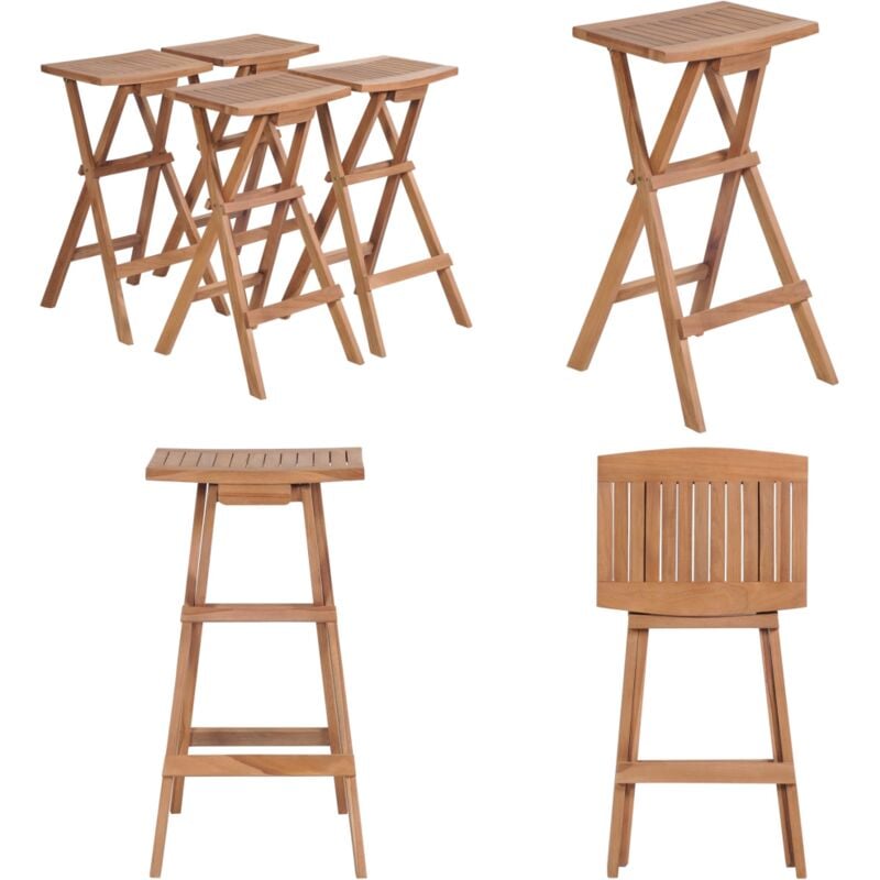 Tabourets de bar pliables lot de 4 Bois de teck massif - Tabourets De Bar - Chaise De Jardin Pliable - Mobilier De Jardin - Teck Massif - Meubles De