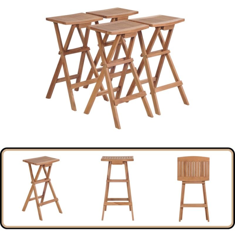 Tabourets de bar pliables lot de 4 Bois de teck massif - Tabourets De Bar - Chaise De Jardin Pliable - Mobilier De Jardin - Teck Massif - Meubles De