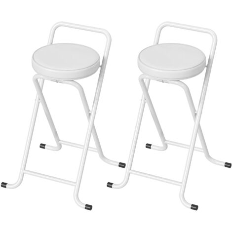 Tabourets de Bar Pliants Lot de 2, sans Montage, Chaises Hauteur Comptoir, Coussin Rembourré 63H cm, Structure Métallique Blanc