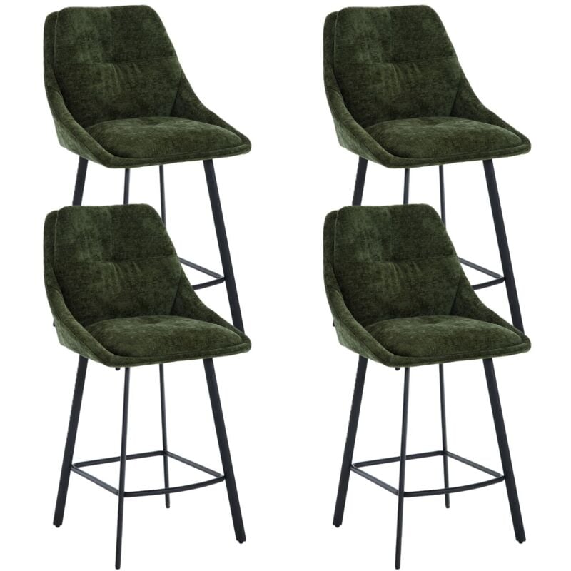 Tabouret de Bar Lot de 4 Chaises de Bar Haute Cuisine avec Coussin Confortable et Pied Métal Pour Ilot Central/Cuisine, Vert, Wahson
