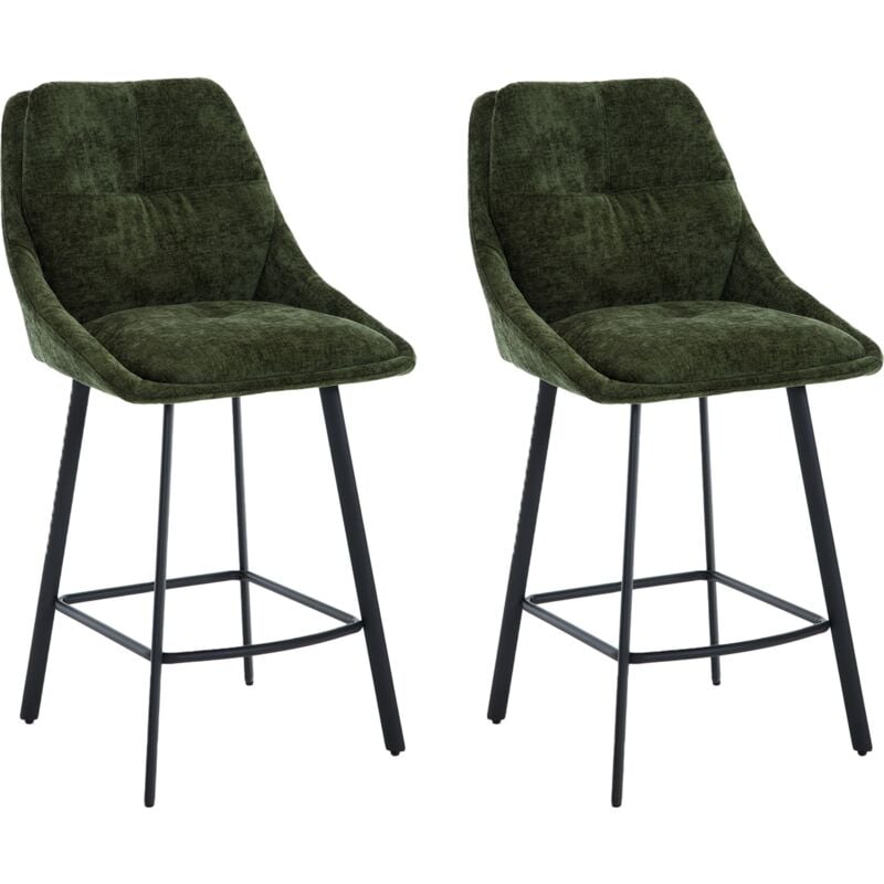 Tabouret de Bar Lot de 2 Chaises de Bar Haute Cuisine avec Coussin Confortable et Pied Métal Pour Ilot Central/Cuisine, Vert, Wahson