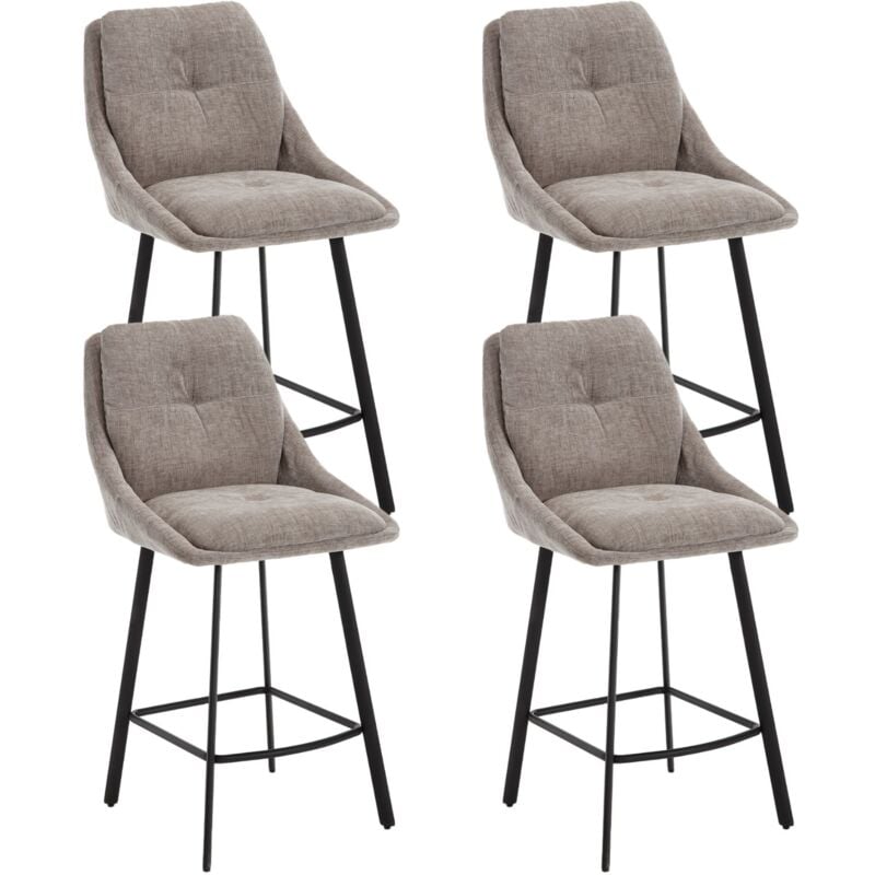 Tabouret de Bar Lot de 4 Chaises de Bar Haute Cuisine avec Coussin Confortable et Pied Métal Pour Ilot Central/Cuisine, Gris, Wahson