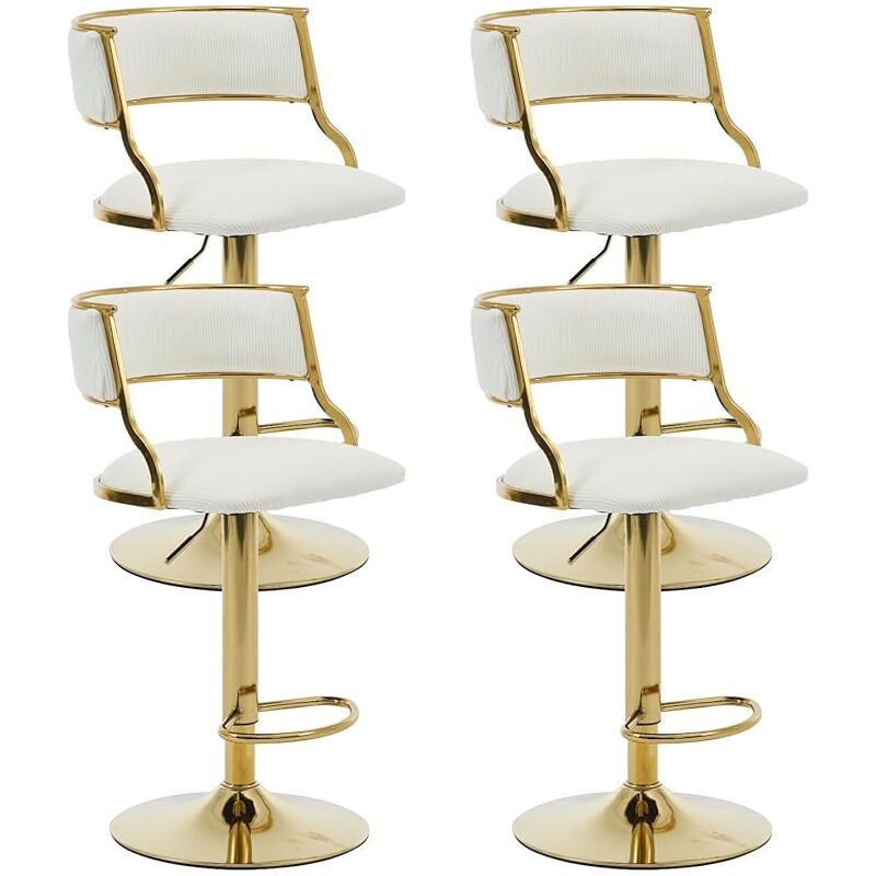 Tabouret de Bar Réglable en Velours Lot de 4 Tabouret Bar Moderne avec Pieds Doré et Coussin Comfortable, Pivotant à 360°, Beige, Wahson
