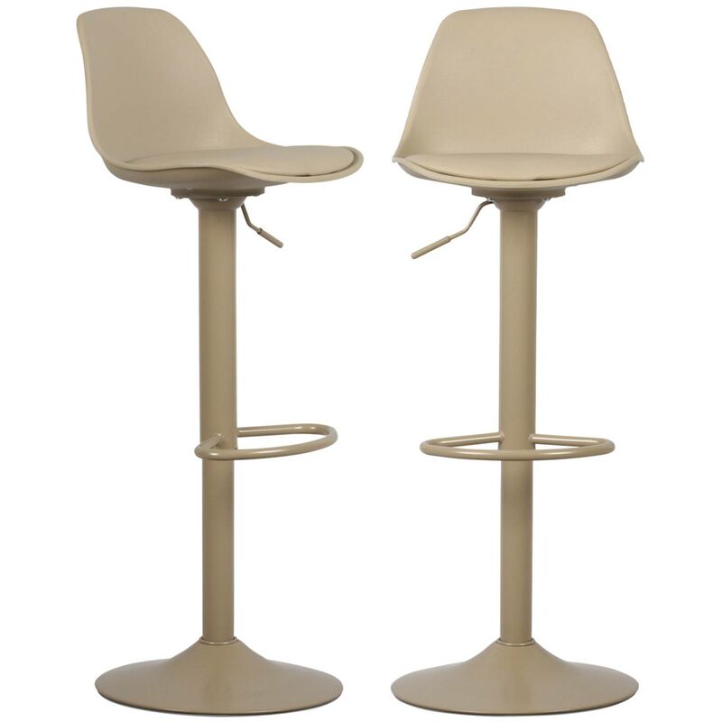 Lot de 2 tabourets de bar réglables 61.5/83.5cm - Noah - simili cuir taupe - hauteur réglable. repose-pieds