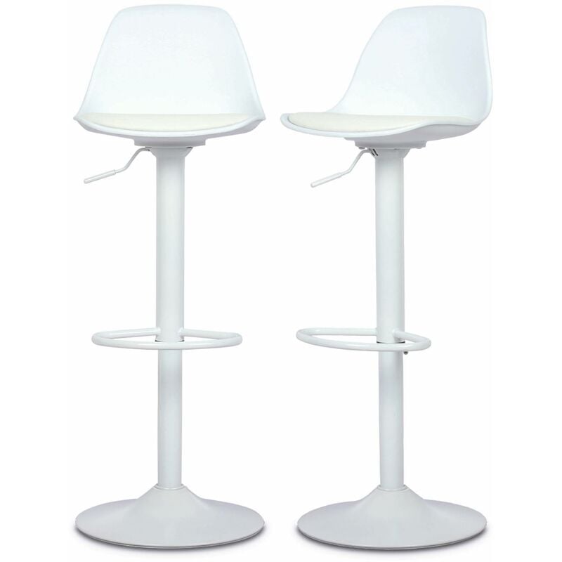 Lot de 2 tabourets de bar réglables 61.5/83.5cm - Noah - simili cuir blanc - hauteur réglable. repose-pieds