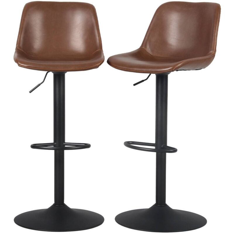Sweeek - Lot de 2 tabourets de bar réglables - Noah - simili cuir marron - hauteur réglable 60.5/81.5cm. repose-pieds