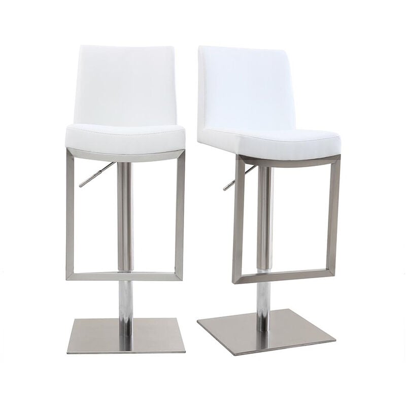 Tabourets de bar relevables blanc et acier chromé (lot de 2) KYLE