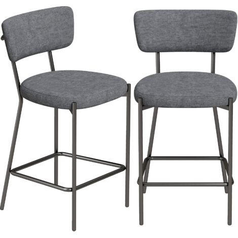 Tabourets de bar rembourrés en lot de 2, dossier courbe pour îlot central ou coin repas, couleur grise