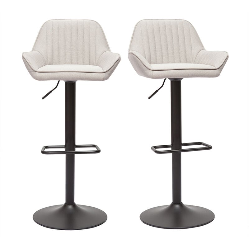 Miliboo - Tabourets de bar réglables en tissu beige et métal noir (lot de 2) ronnie
