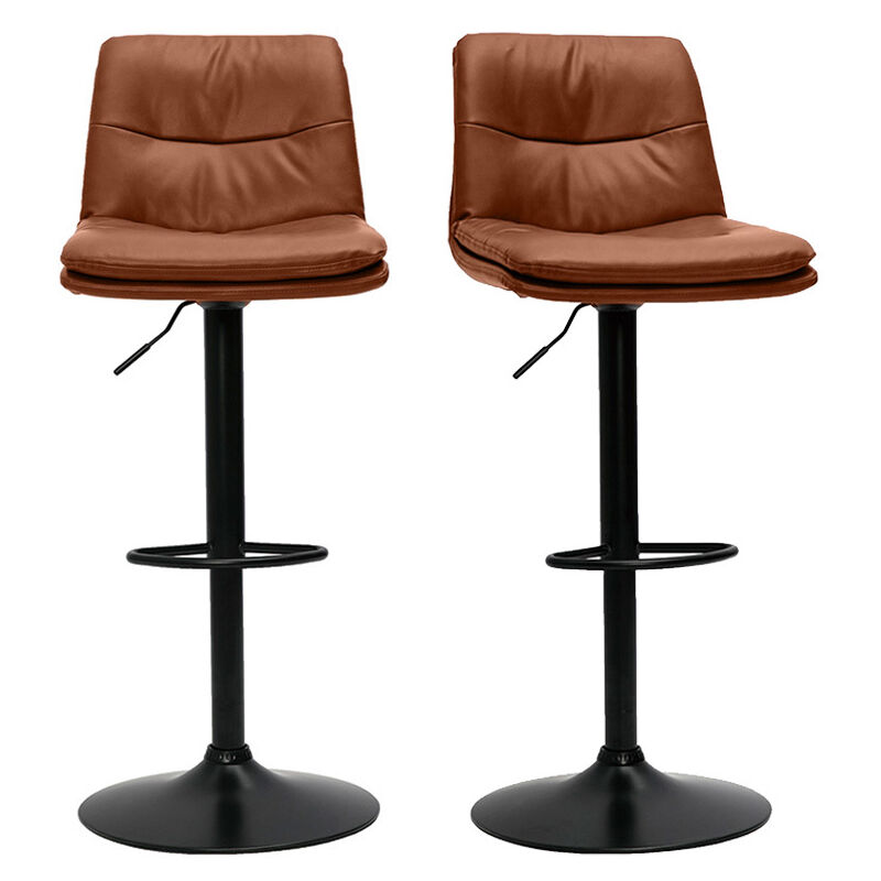 Miliboo - Tabourets de bar réglables marrons et métal noir (lot de 2) zuck