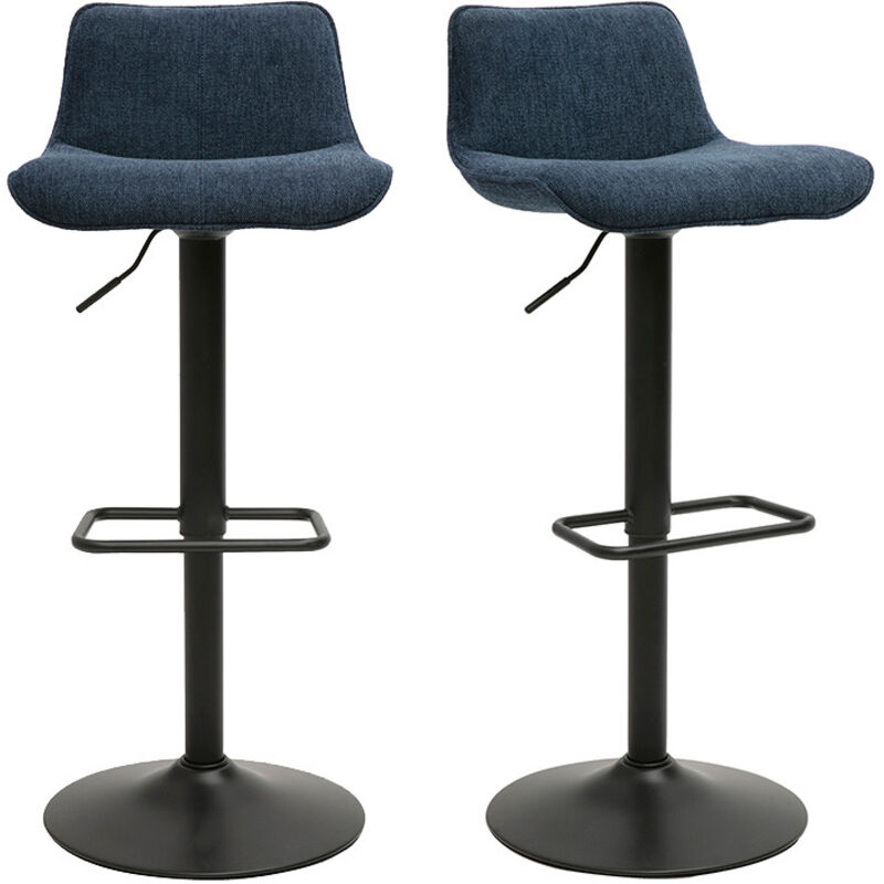 Miliboo - Tabourets de bar réglables pivotants 360° en tissu effet velours texturé bleu foncé et métal noir (lot de 2) boost