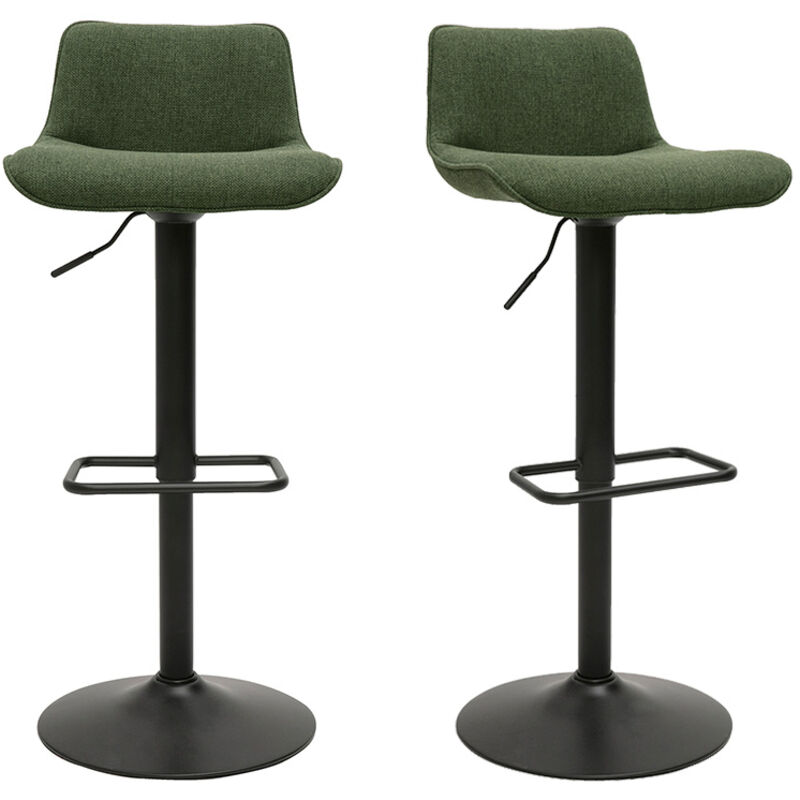 Miliboo - Tabourets de bar réglables pivotants 360° en tissu vert kaki et métal noir (lot de 2) boost