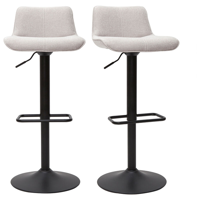 Miliboo - Tabourets de bar réglables pivotants 360° en tissu effet velours texturé beige et métal noir (lot de 2) boost