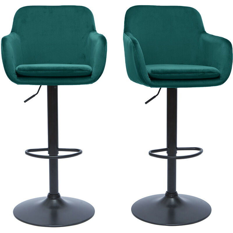 Miliboo - Tabourets de bar réglables en tissu velours bleu pétrole et métal noir (lot de 2) amika