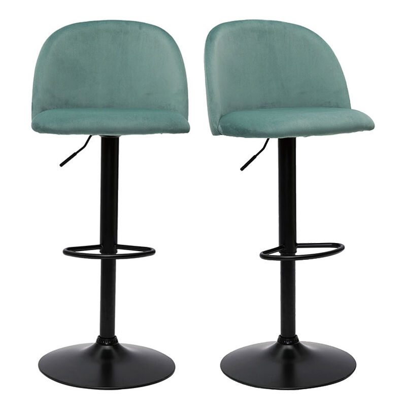 Miliboo - Tabourets de bar réglables velours vert céladon et métal noir (lot de 2) celeste