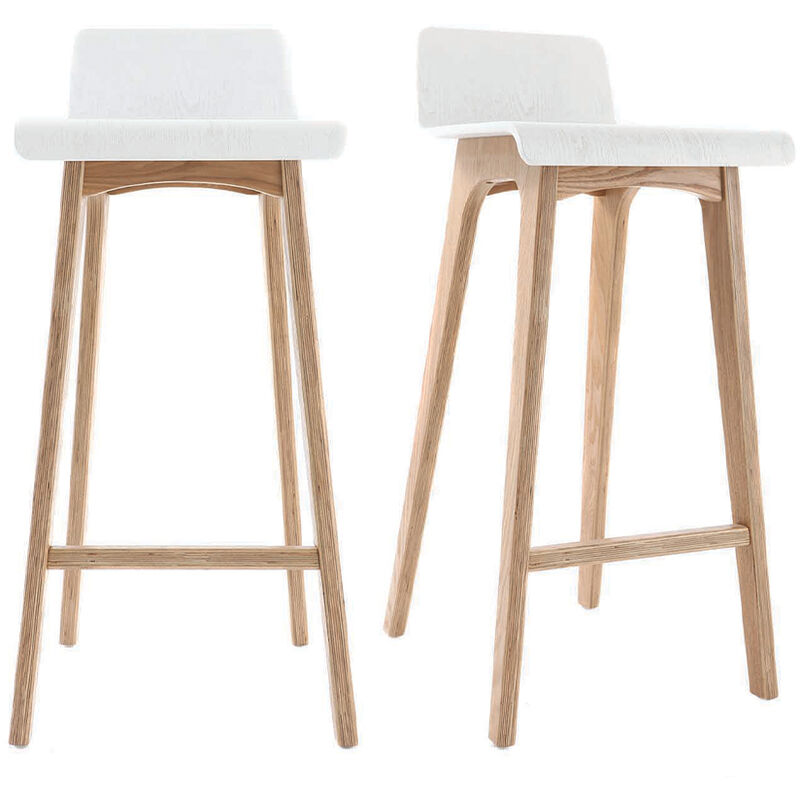 Miliboo - Tabourets de bar scandinaves blancs et bois clair H75 cm (lot de 2) baltik