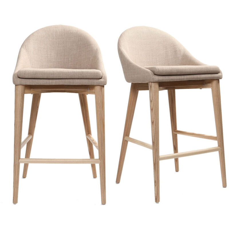 Miliboo - Tabourets de bar scandinaves en tissu beige et frêne massif H66 cm (lot de 2) dalia