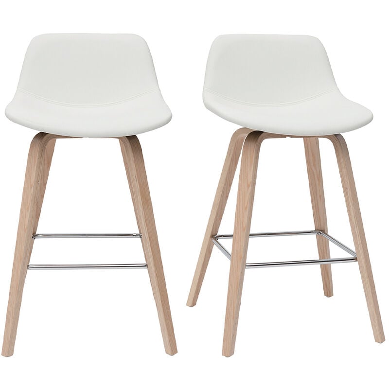 Miliboo - Tabourets de bar design blanc et bois clair H65 cm (lot de 2) nonie