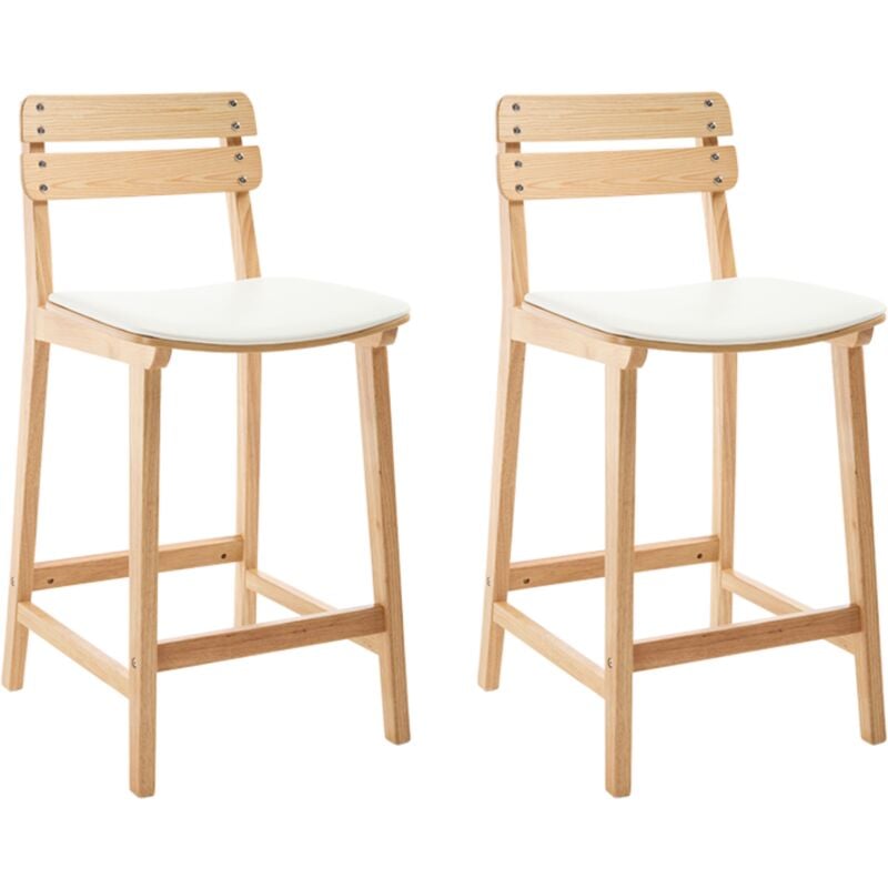 Chairus Tabourets de Bar Scandinaves Lot de 2 Chaise Haute Bar Rétro avec Pieds en Bois Massif pour Bar/Comptoir, Beige