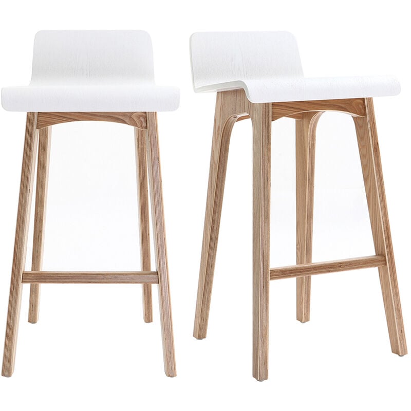 Miliboo - Tabourets de bar scandinaves bois clair et blanc H65 cm (lot de 2) baltik